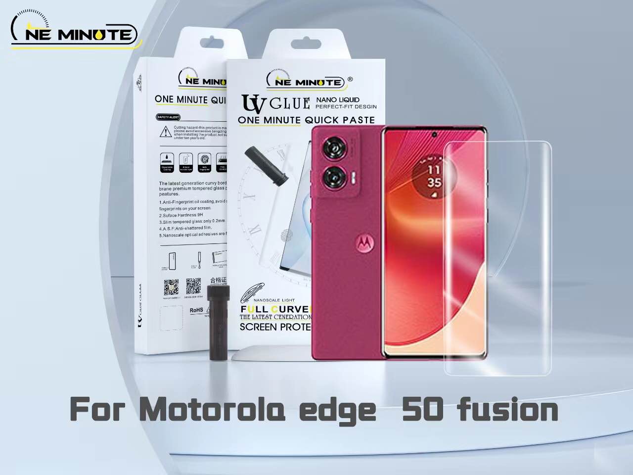 Picture of UV Glue Curved Tempered Glass Screen Protector For Motorola Edge 50 Fusion Screen Guard Gorilla Glass Protector With Easy Installation Kit (Edge 50 Fusion)