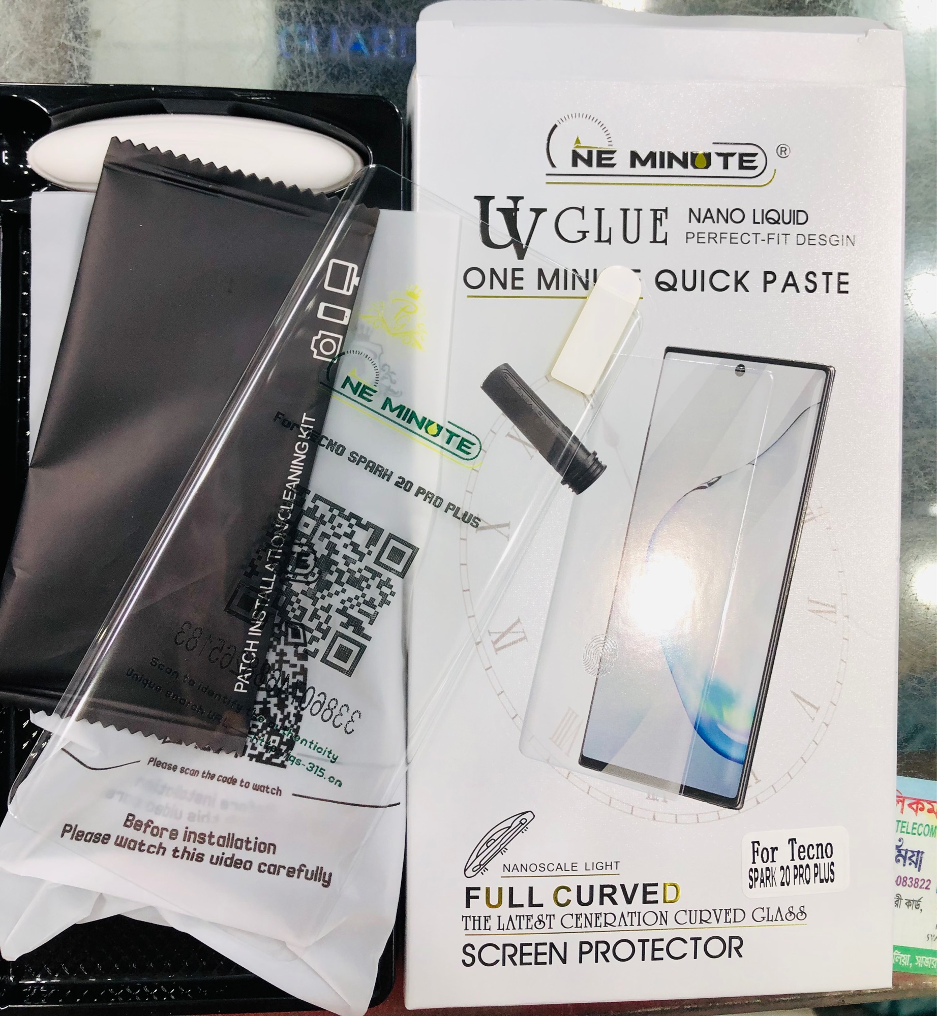 Picture of For Tecno spark 20 plus (A+ GRADE) Premium UV Tempered Glass Screen Protector Curved with Liquid Glue and UV Light -Transparent Clear
