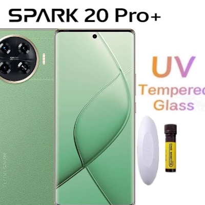 Picture of For Tecno spark 20 plus (A+ GRADE) Premium UV Tempered Glass Screen Protector Curved with Liquid Glue and UV Light -Transparent Clear