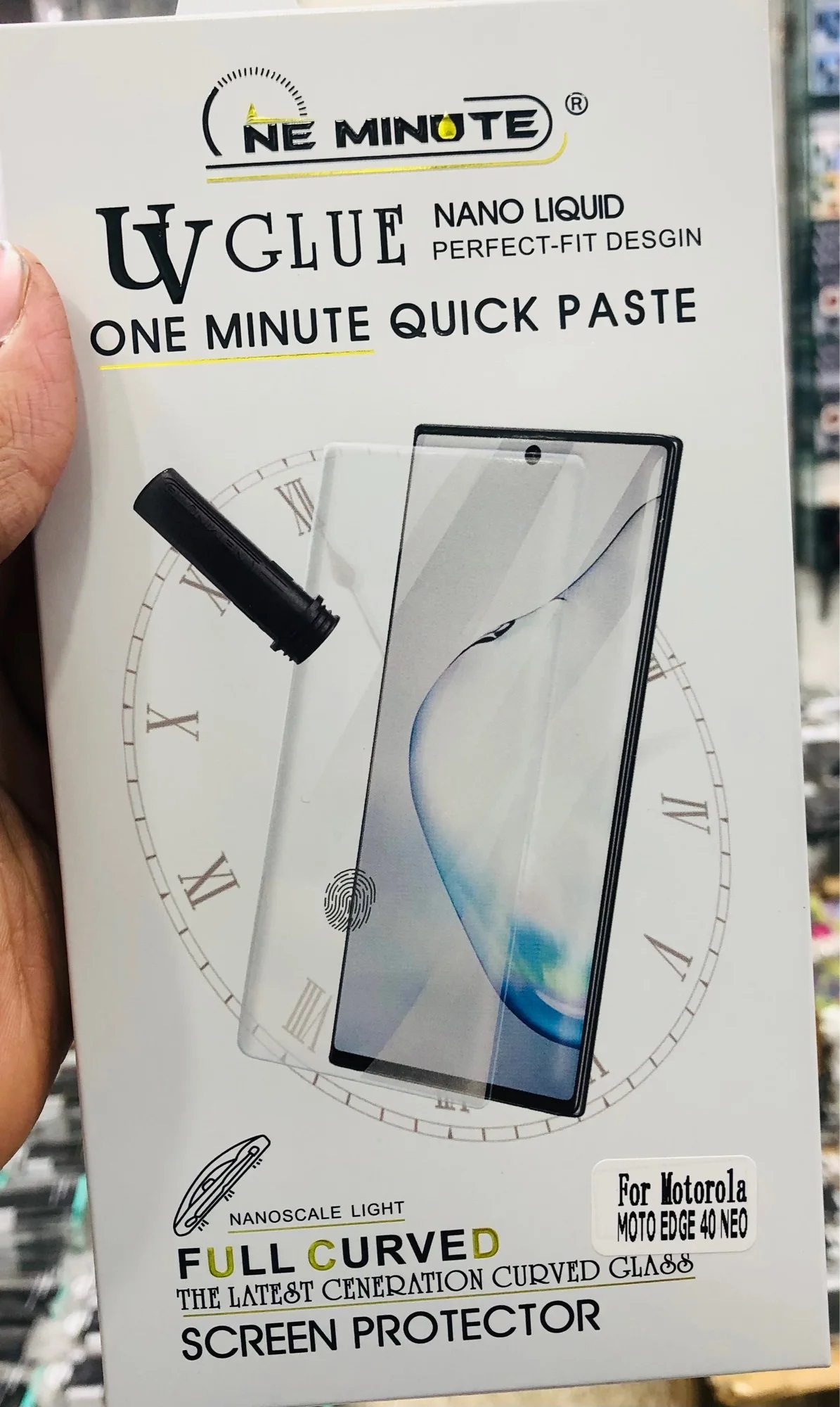 Picture of For Motorola Moto Edge 40 Neo (A+ GRADE) Premium UV Tempered Glass Screen Protector Curved with Liquid Glue and UV Light -Transparent Clear