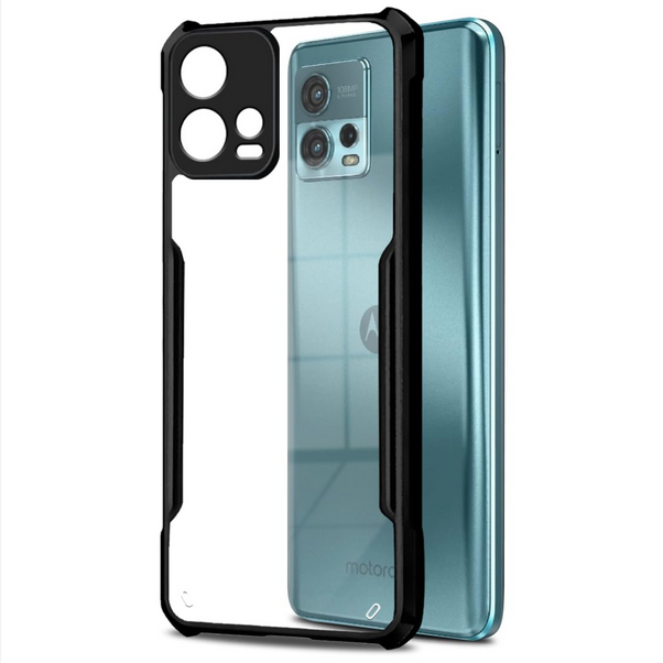Picture of For Motorola Moto G72 Clear Back Hard Covers Shockproof Soft Black Rubber Frame Camera Protection Transparent Mobile Phone Cases