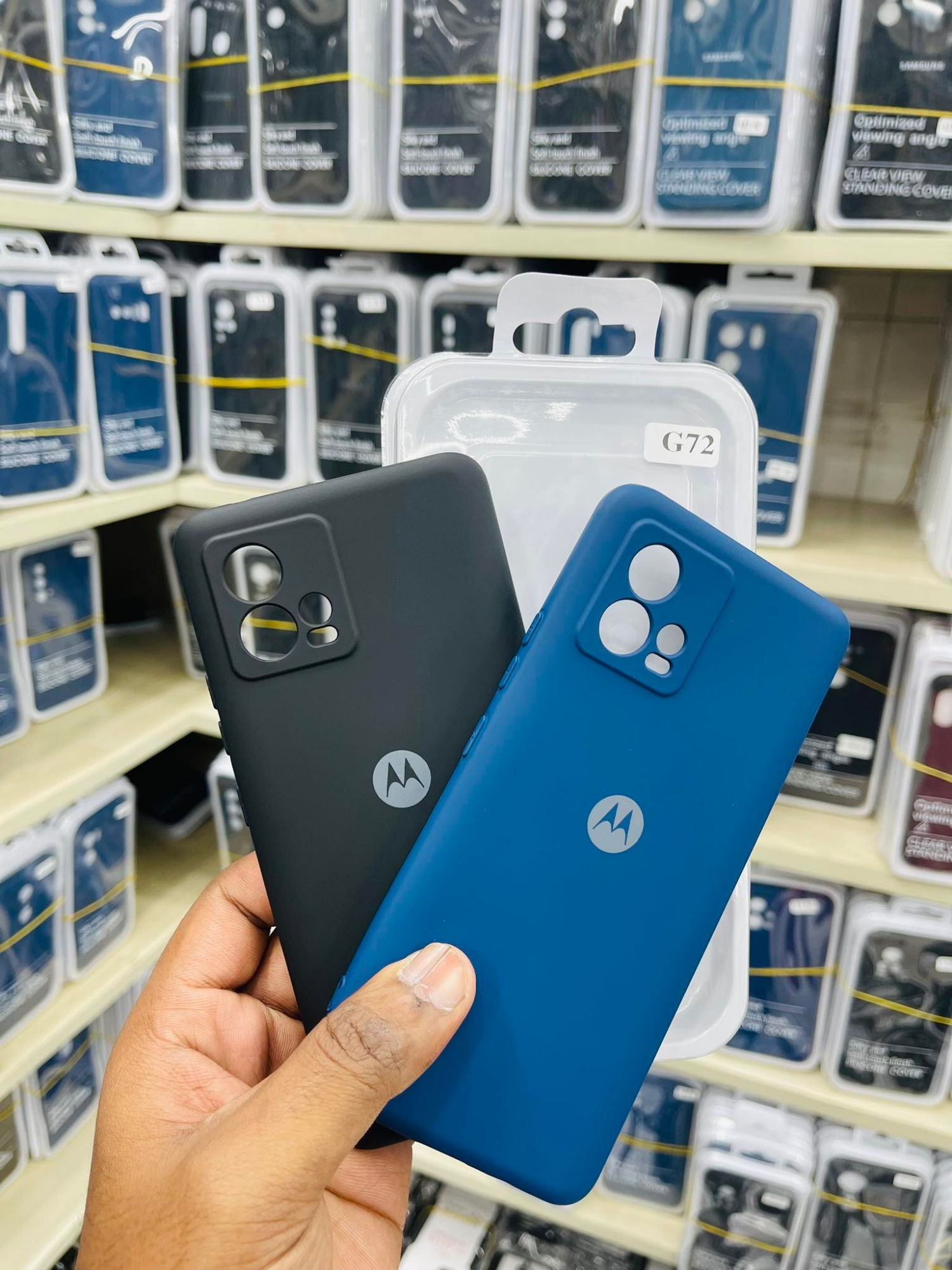 Picture of For Motorola Moto G72 Silicone Cases Shockproof Drop Protection Tested 2023 Round Edge Camera Bumper Perfect Fitting In Black & Blue Color Phone Back Covers