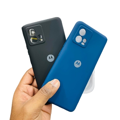 Picture of For Motorola Moto G72 Silicone Cases Shockproof Drop Protection Tested 2023 Round Edge Camera Bumper Perfect Fitting In Black & Blue Color Phone Back Covers