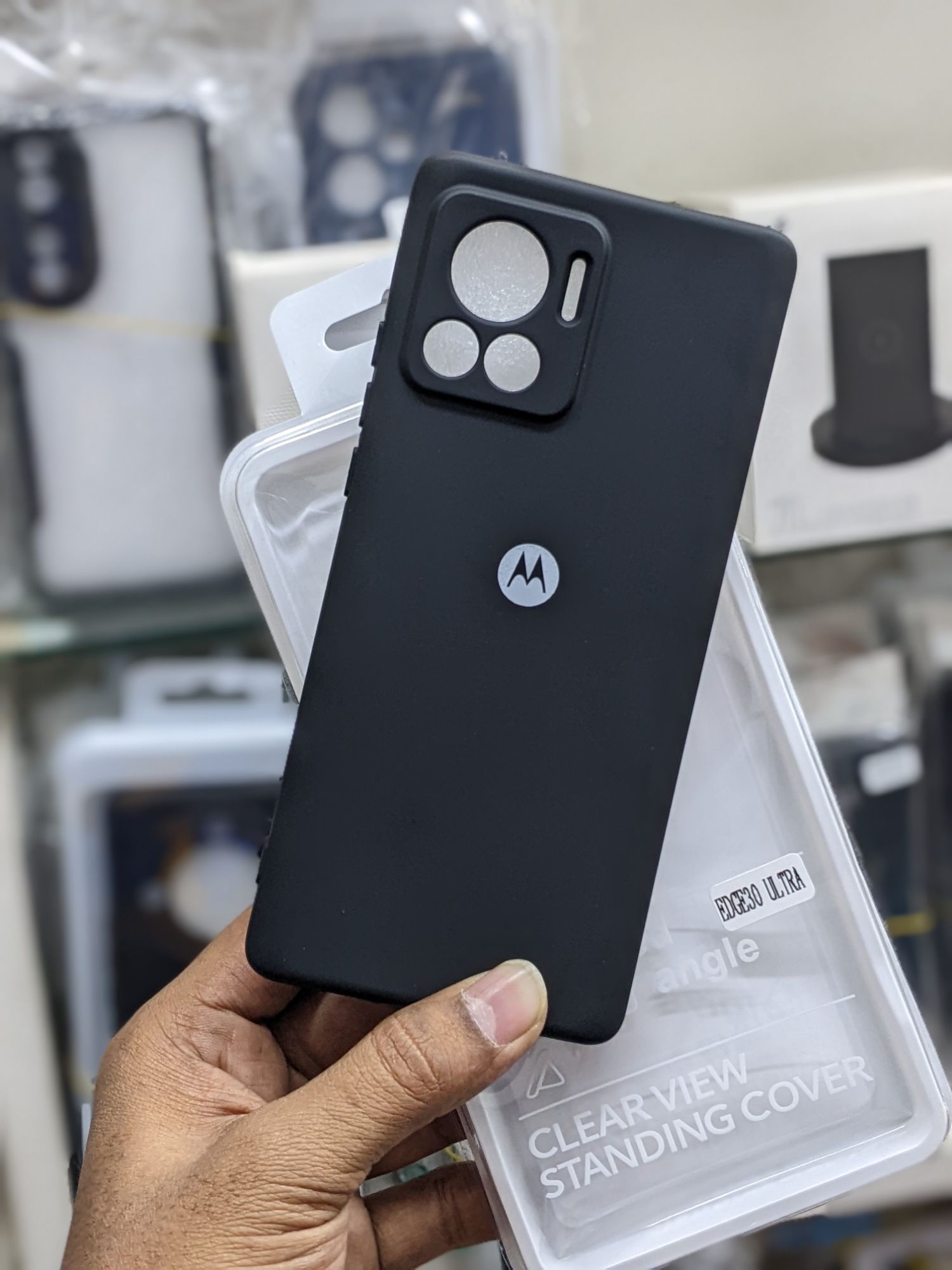 Picture of For Motorola Moto Edge 30 Ultra Silicone Cases Shockproof Drop Protection Tested 2023 Round Edge Camera Bumper Perfect Fitting In Black & Blue Color Phone Back Covers