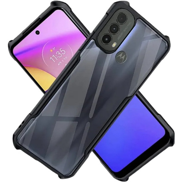 Picture of For Motorola Moto E20 E30 E40 Clear Back Hard Covers Shockproof Soft Black Rubber Frame Camera Protection Transparent Mobile Phone Cases
