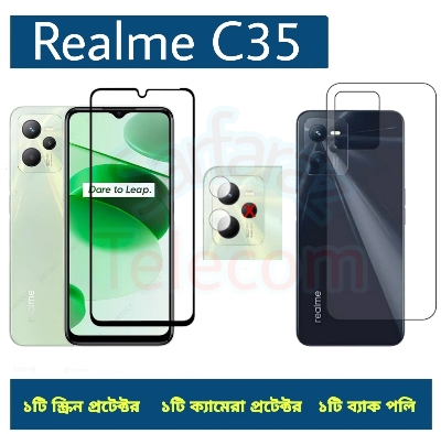 Picture of 3in1 Combo For Realme C35 9D Screen Protector + Ultra Thin Back Poly + Camera Glass