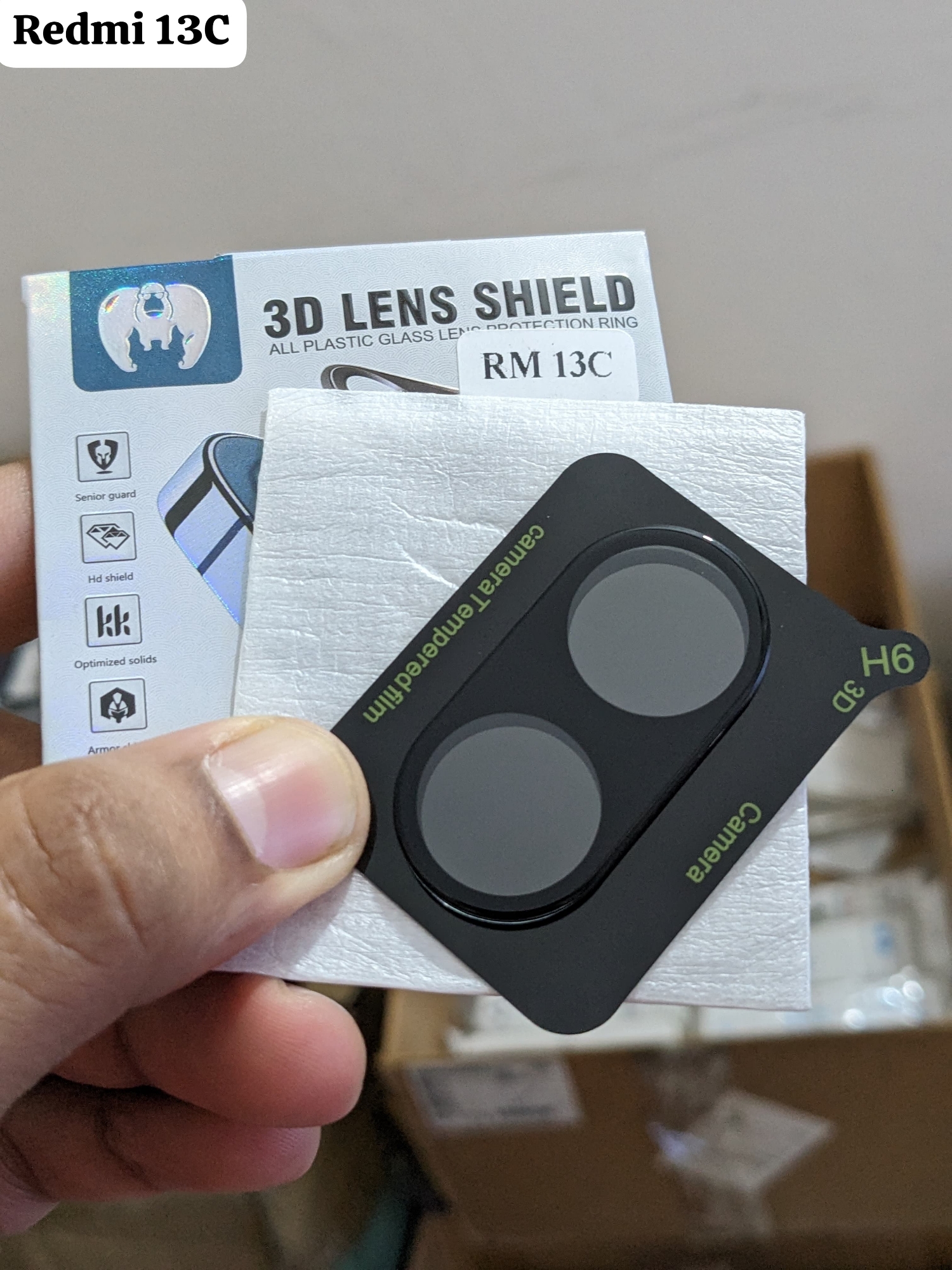 Picture of For Redmi 13c 1Pcs 3D Tempered Glass Camera Film For Redmi13C Full Coverage High-definition Scratch Proof Explosion-proof Black bBackground Camera Protector