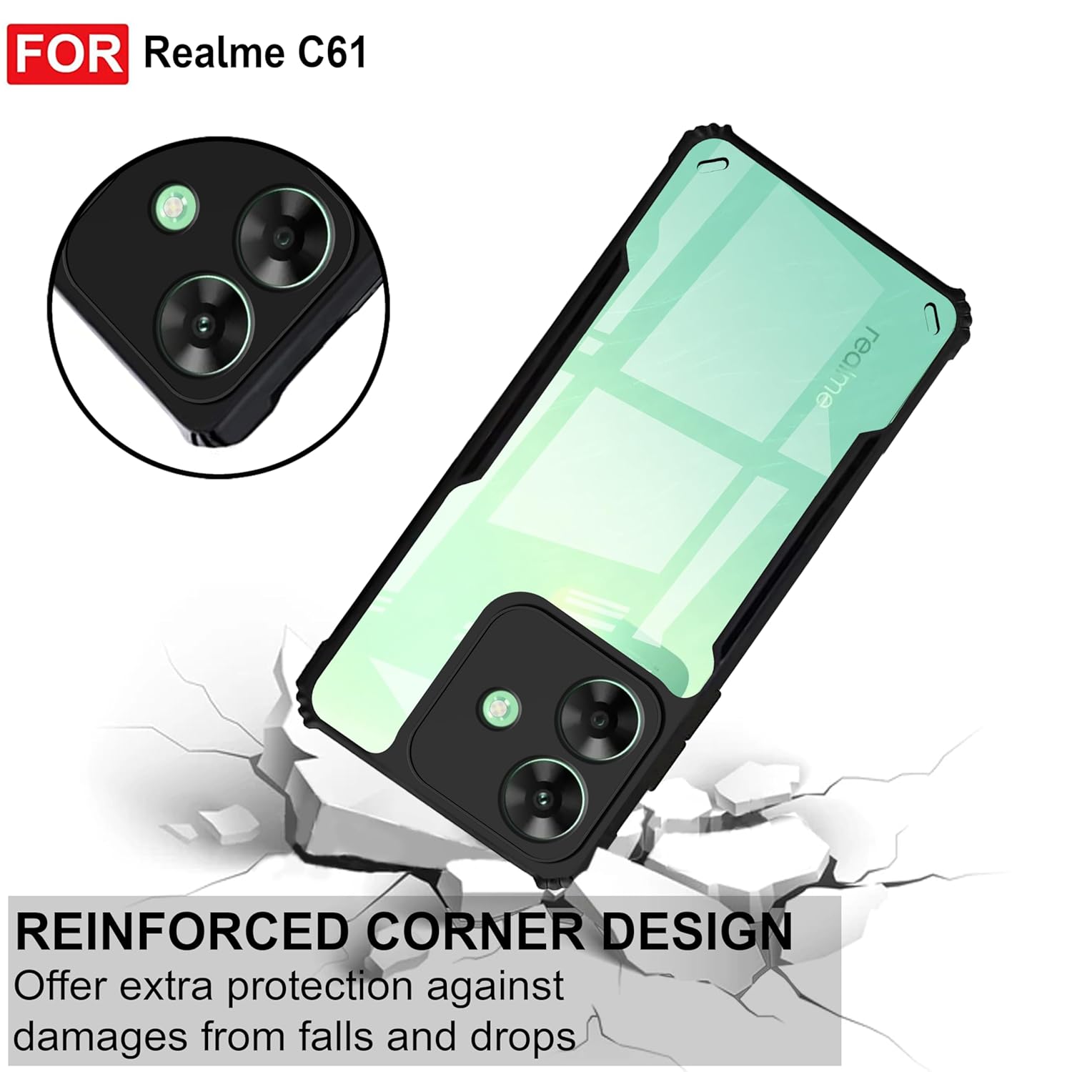 Picture of For Realme C61 Edge-Reinforced Shockproof Cushion Back Clear Hybrid Transparent Hard Cover Casing