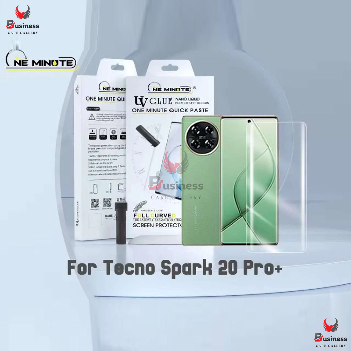 Picture of Tecno Spark 20 Pro+ OneMinute UV Glue Curved Tempered Glass Screen Protector For Tecno Spark 20 Pro Plus Screen Guard Gorilla Glass Protector With Easy Installation Full Kit