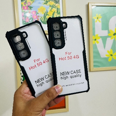 Picture of Xundd Shockproof Crystal Clear Back Cover Case for Infinix Hot 50 X6882 | 360 Degree Protection | Protective Design | Transparent Back Cover Case for Infinix Hot 50 4G X6882 (Black Bumper)