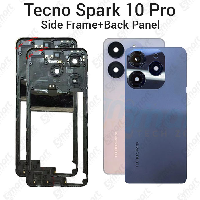 Picture of For Tecno Spark 10 Pro KI7 Side Frame + Back Panel Housing + Camera Glass Back shell Replacement Spare Parts