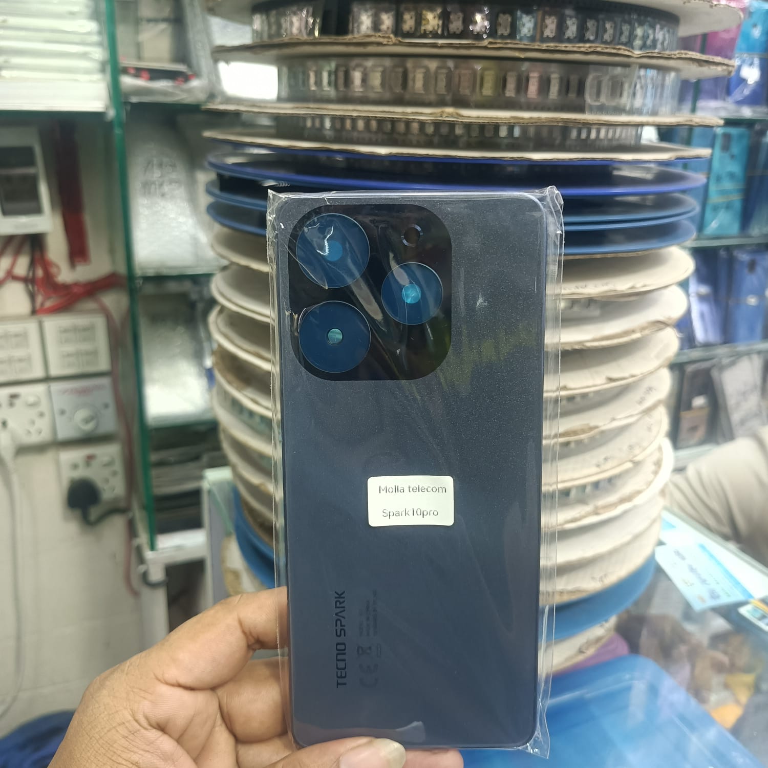 Picture of For Tecno Spark 10 Pro KI7 Side Frame + Back Panel Housing + Camera Glass Back shell Replacement Spare Parts