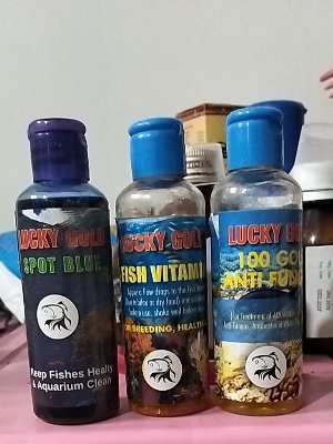 Picture of 3 Item Combo pack of Anti Fungus, Fish Vitamin & Lithium Spot blue for aquarium fish.