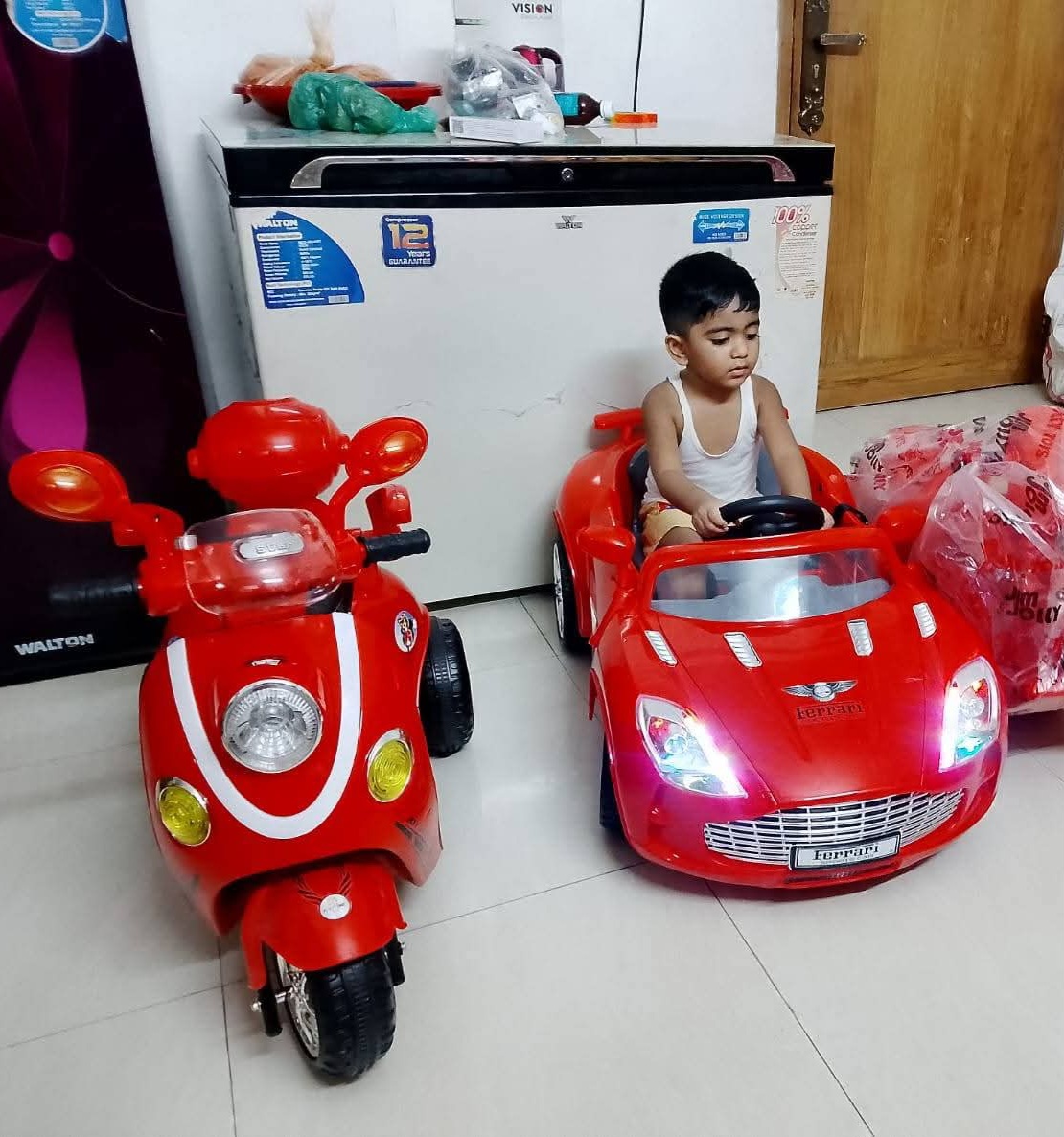 Picture of Kids Rechargeable Scooty Electric Bike with Key Start, Hand Pickup, Foot Brake, Music & LED Lighting Wheels –12V Battery Powered & Double Motor Ride-On Motorcycle for Children Age 4–15 Years