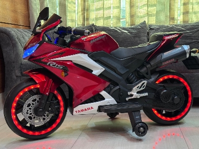 Picture of Kids Rechargeable R15 Electric Bike with Key Start, Hand Pickup, Foot Brake, Music & LED Lighting Wheels –12V Battery Powered & Double Motor Ride-On Motorcycle for Children Age 4–15 Years