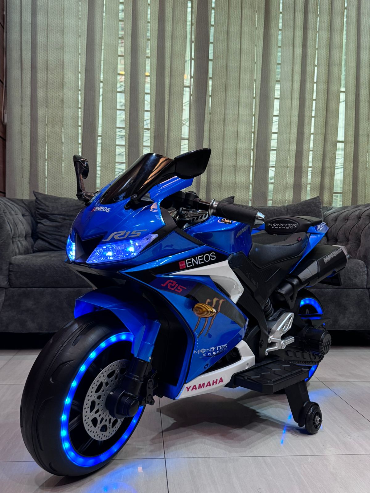 Picture of Kids Rechargeable R15 Electric Bike with Key Start, Hand Pickup, Foot Brake, Music & LED Lighting Wheels –12V Battery Powered & Double Motor Ride-On Motorcycle for Children Age 4–15 Years