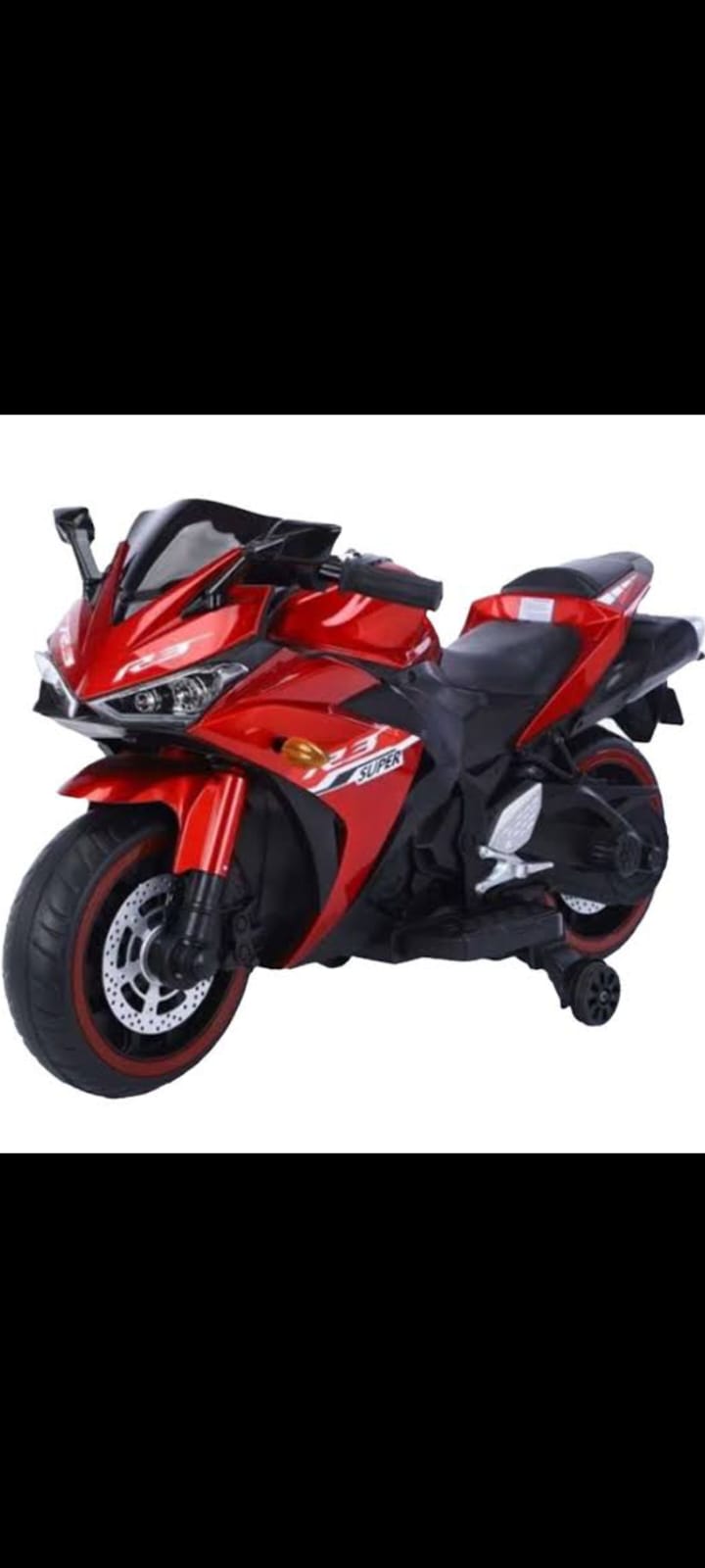 Picture of Kids Rechargeable R15 Electric Bike with Key Start, Hand Pickup, Foot Brake, Music & LED Lighting Wheels –12V Battery Powered & Double Motor Ride-On Motorcycle for Children Age 4–15 Years