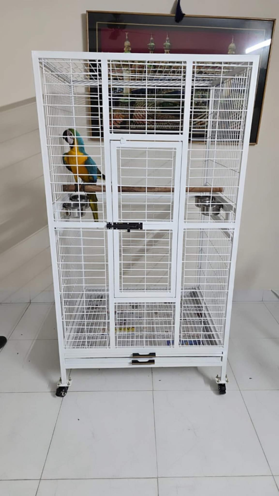 Picture of Large Family Bird Temp Cage With 4 Wheels , Luxury Pet Parrot Cage Ornamental Cage Metal Cage Transparent Glass Cage Door Feeding Cage Birds/Cages