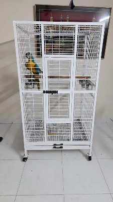 Picture of Large Family Bird Temp Cage With 4 Wheels , Luxury Pet Parrot Cage Ornamental Cage Metal Cage Transparent Glass Cage Door Feeding Cage Birds/Cages