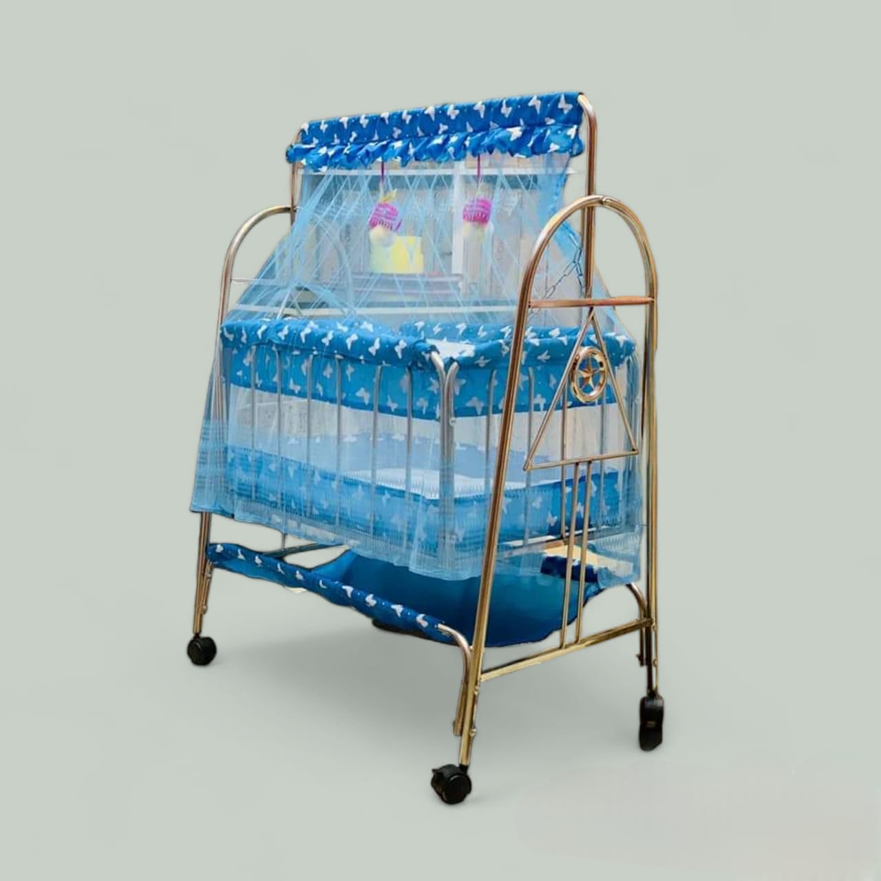 Picture of Stainless Steel Dolna Bed For New Born Baby A Cozy Nest Cradle model no  SS-4850 SPLENDER   dolna bed with mosquito net Bacchader Dolna Baby Dolna