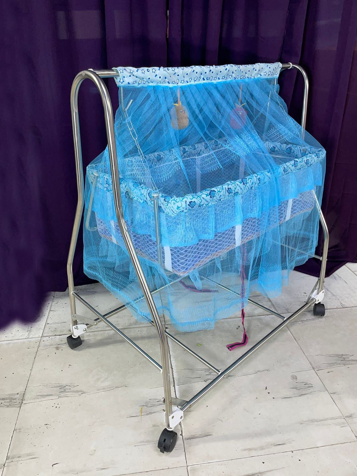 Picture of Stainless Steel Dolna Bed For New Born Baby A Cozy Nest Cradle model no  SS-121 Folding With Full Support   dolna bed with mosquito net Bacchader Dolna Baby Dolna