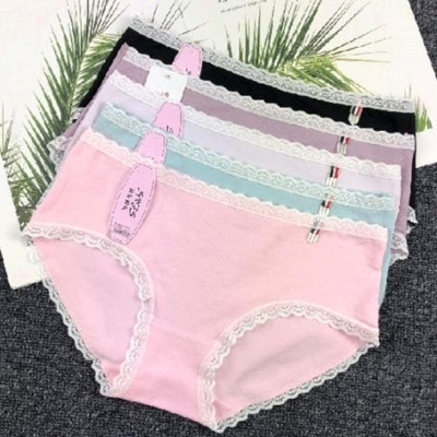 Picture of pure cotton ladies double-layer bite lace side breathable underwear(3pcs)
