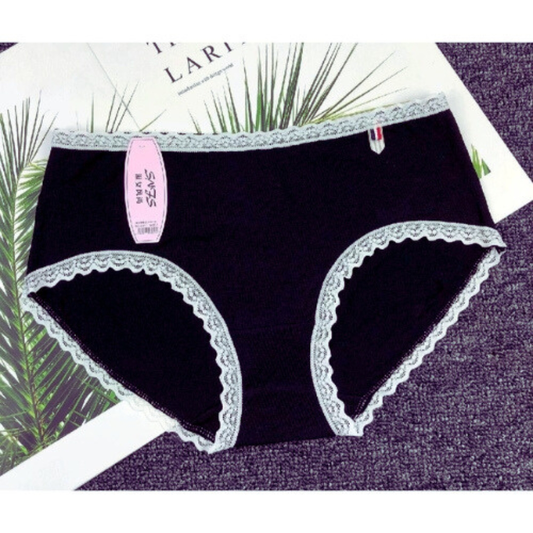 Picture of pure cotton ladies double-layer bite lace side breathable underwear(3pcs)