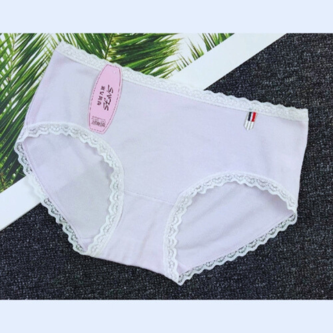 Picture of pure cotton ladies double-layer bite lace side breathable underwear(3pcs)