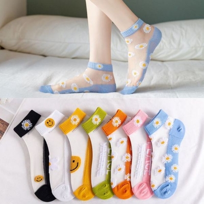 Picture of Women's Sheer Daisy Socks Lightweight Transparent Spring Summer Fashion