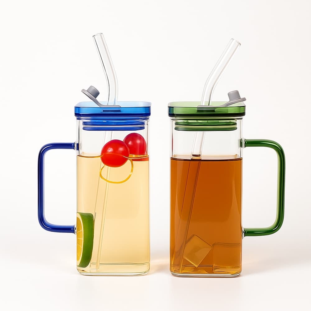 Picture of High Quality Beautiful Transparent Drinking Glass With Straw Stylish Milk & Juice Cup with Color Cover