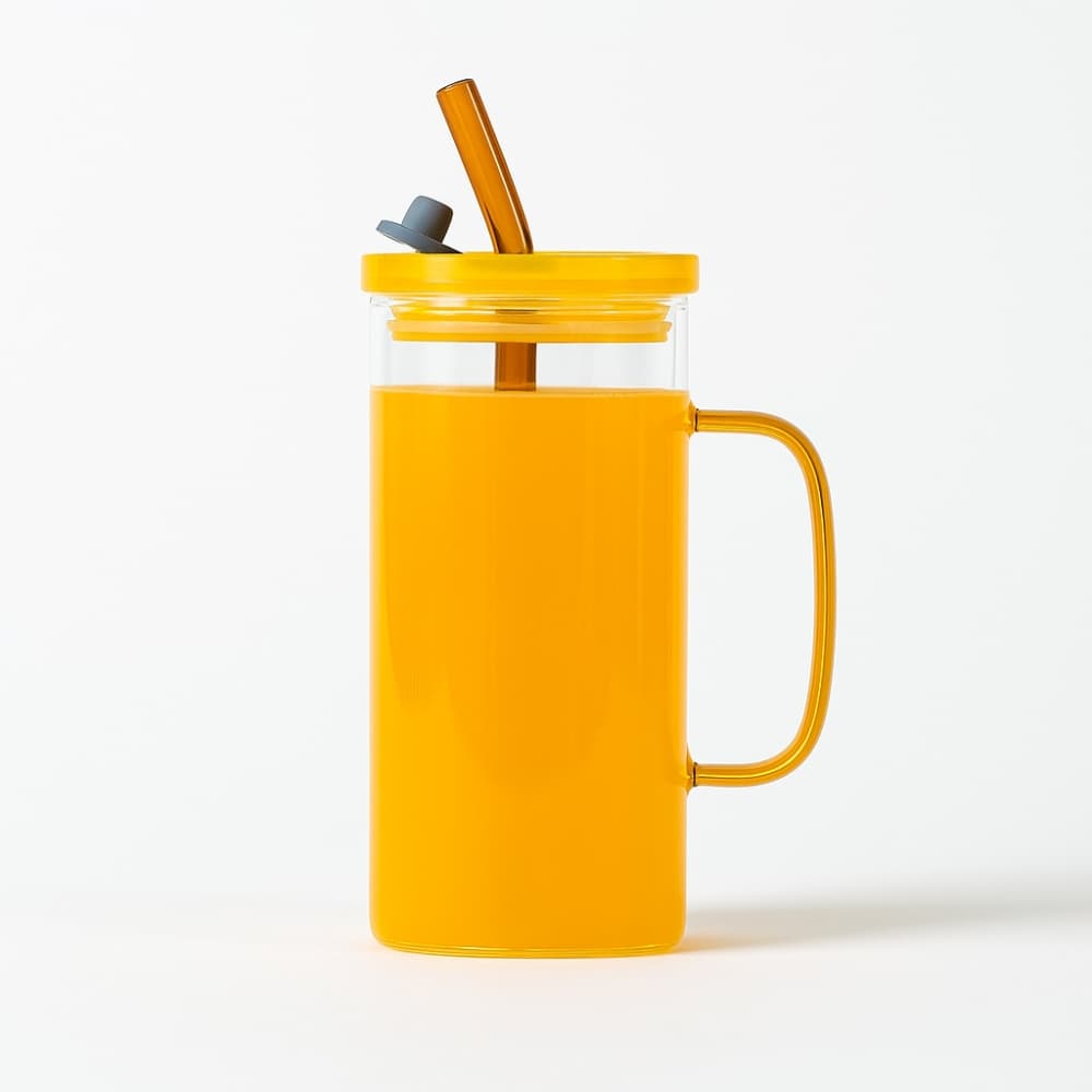 Picture of High Quality Beautiful Transparent Drinking Glass With Straw Stylish Milk & Juice Cup with Color Cover