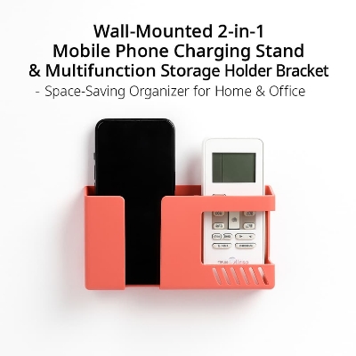 Picture of Wall-Mounted 2-in-1 Mobile Phone Charging Stand & Multifunction Storage Holder Bracket – Space-Saving Organizer for Home & Office 1pcs