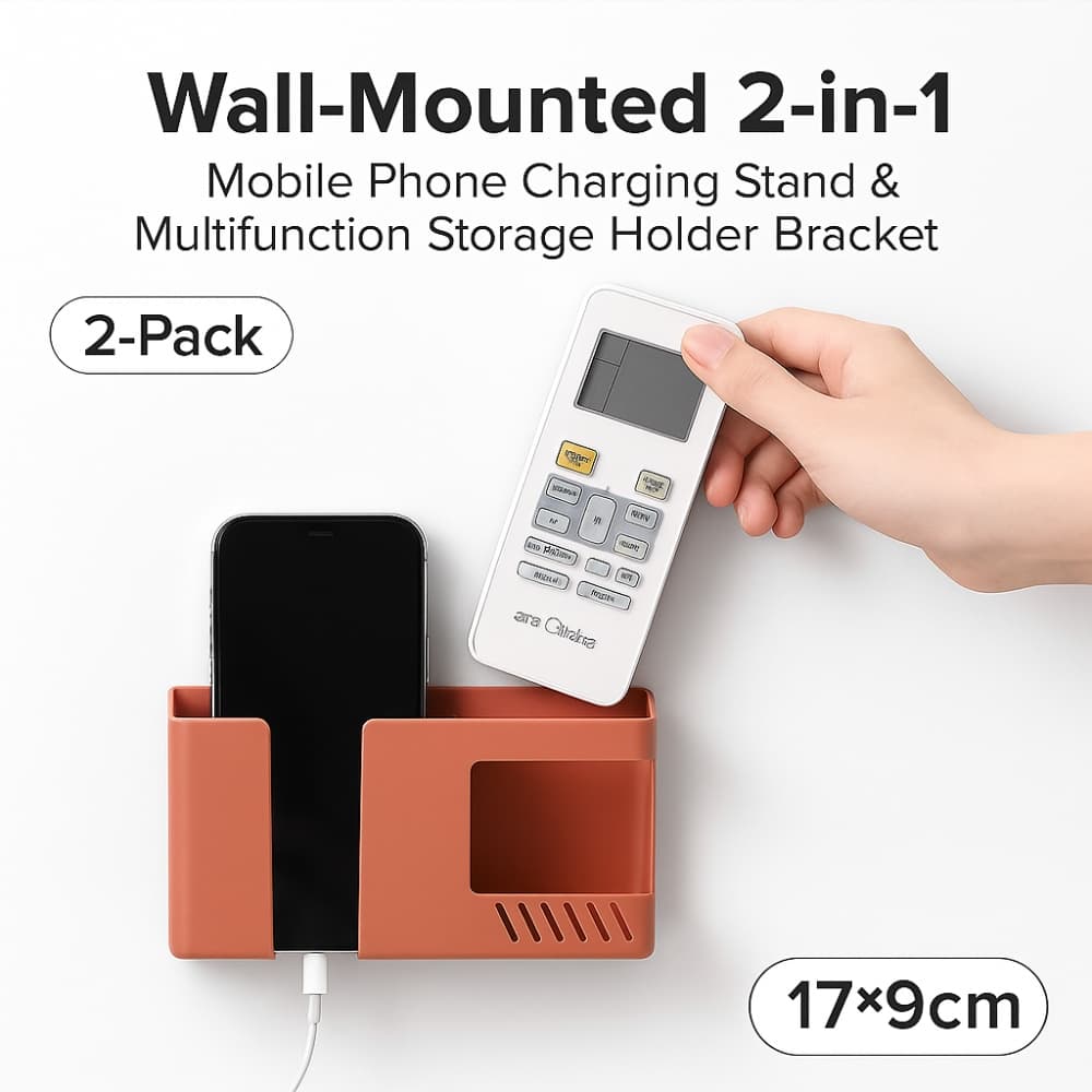 Picture of Wall-Mounted 2-in-1 Mobile Phone Charging Stand & Multifunction Storage Holder Bracket – Space-Saving Organizer for Home & Office 1pcs