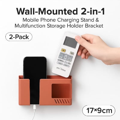 Picture of Wall-Mounted 2-in-1 Mobile Phone Charging Stand & Multifunction Storage Holder Bracket – Space-Saving Organizer for Home & Office 1pcs