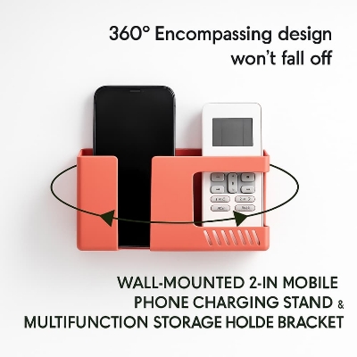 Picture of Wall-Mounted 2-in-1 Mobile Phone Charging Stand & Multifunction Storage Holder Bracket – Space-Saving Organizer for Home & Office 1pcs