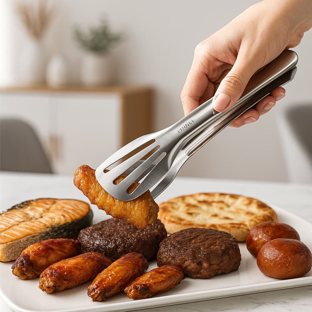 Picture of Stainless Steel Food Serving Tong 30cm – Large Size Turner & Roti Chimta | Durable Kitchen Tongs for Cooking & Serving