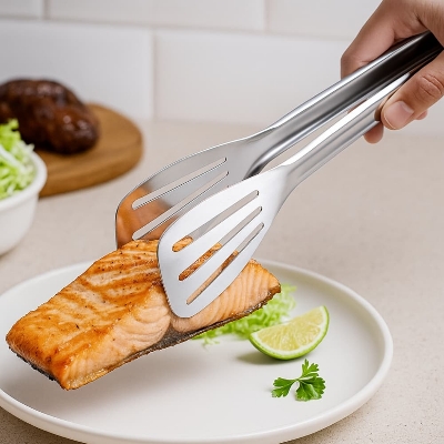 Picture of Stainless Steel Food Serving Tong 30cm – Large Size Turner & Roti Chimta | Durable Kitchen Tongs for Cooking & Serving