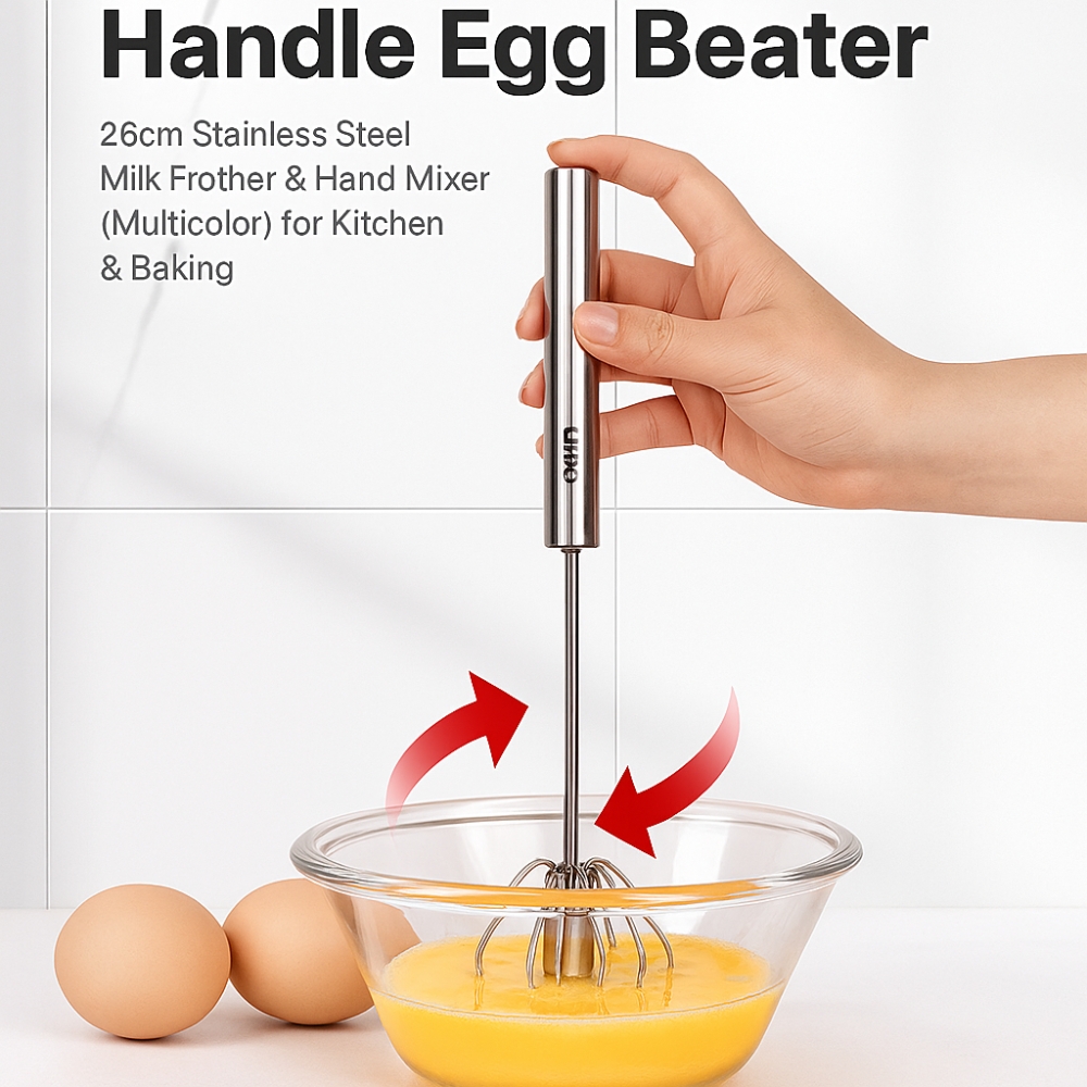 Picture of Semi-Automatic Handle Egg Beater – 26cm Stainless Steel Milk Frother & Hand Mixer (Multicolor) for Kitchen & Baking