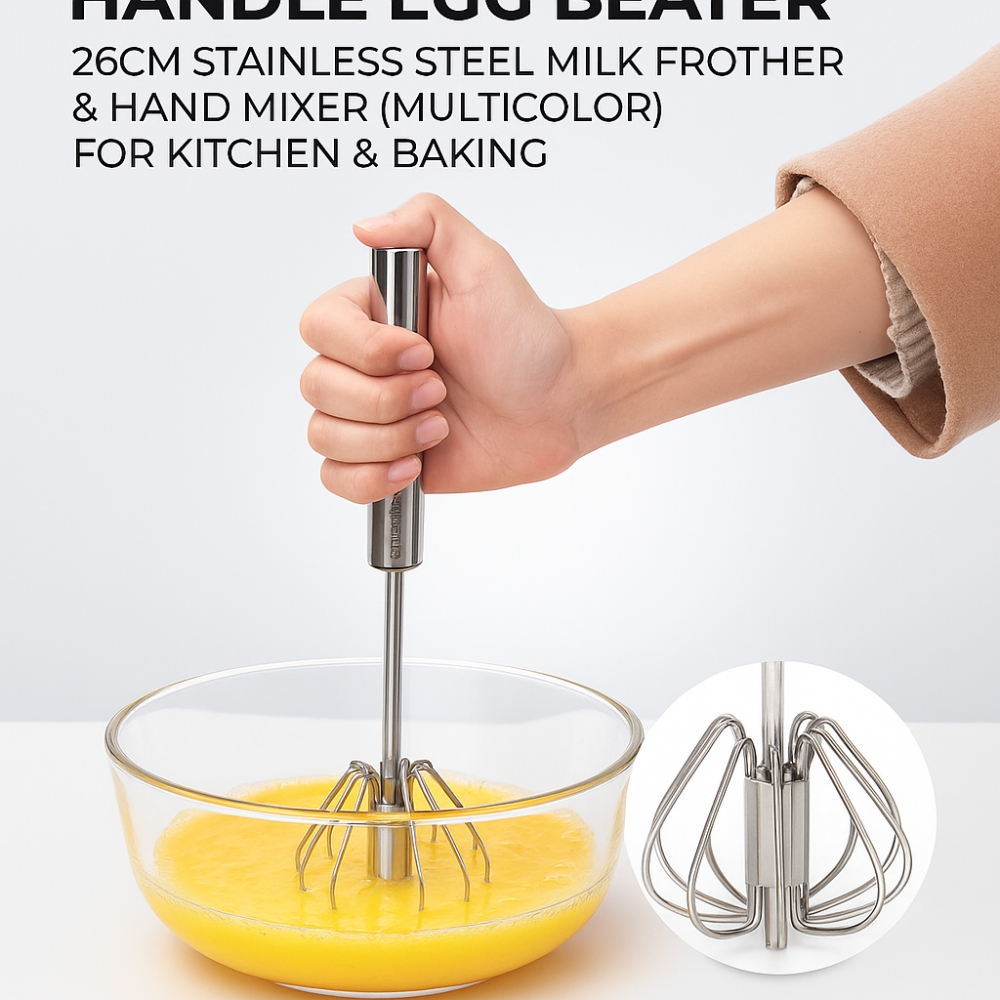 Picture of Semi-Automatic Handle Egg Beater – 26cm Stainless Steel Milk Frother & Hand Mixer (Multicolor) for Kitchen & Baking
