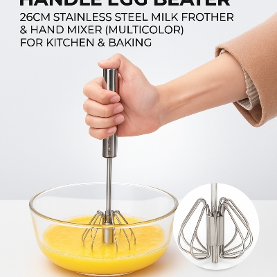 Picture of Semi-Automatic Handle Egg Beater – 26cm Stainless Steel Milk Frother & Hand Mixer (Multicolor) for Kitchen & Baking