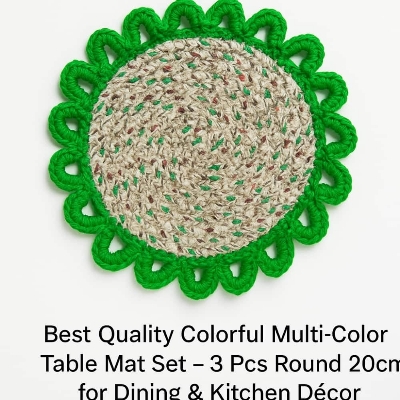 Picture of Best Quality Colorful Multi-Color Table Mat Set – 3 Pcs Round 20cm for Dining & Kitchen Décor