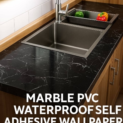 Picture of Marble PVC Waterproof Self Adhesive Wallpaper – Kitchen Cabinet, Table & Furniture Renovation Black