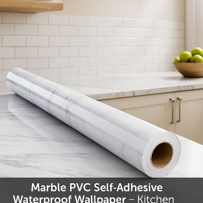 Picture of Marble PVC Self-Adhesive Waterproof Wallpaper – Kitchen Cabinet & Furniture Renovation (Jazz white )