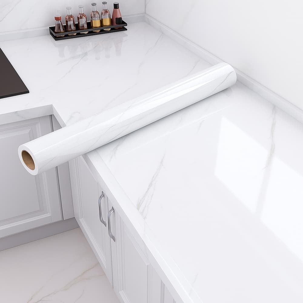 Picture of Marble PVC Self-Adhesive Waterproof Wallpaper – Kitchen Cabinet & Furniture Renovation (Jazz white )