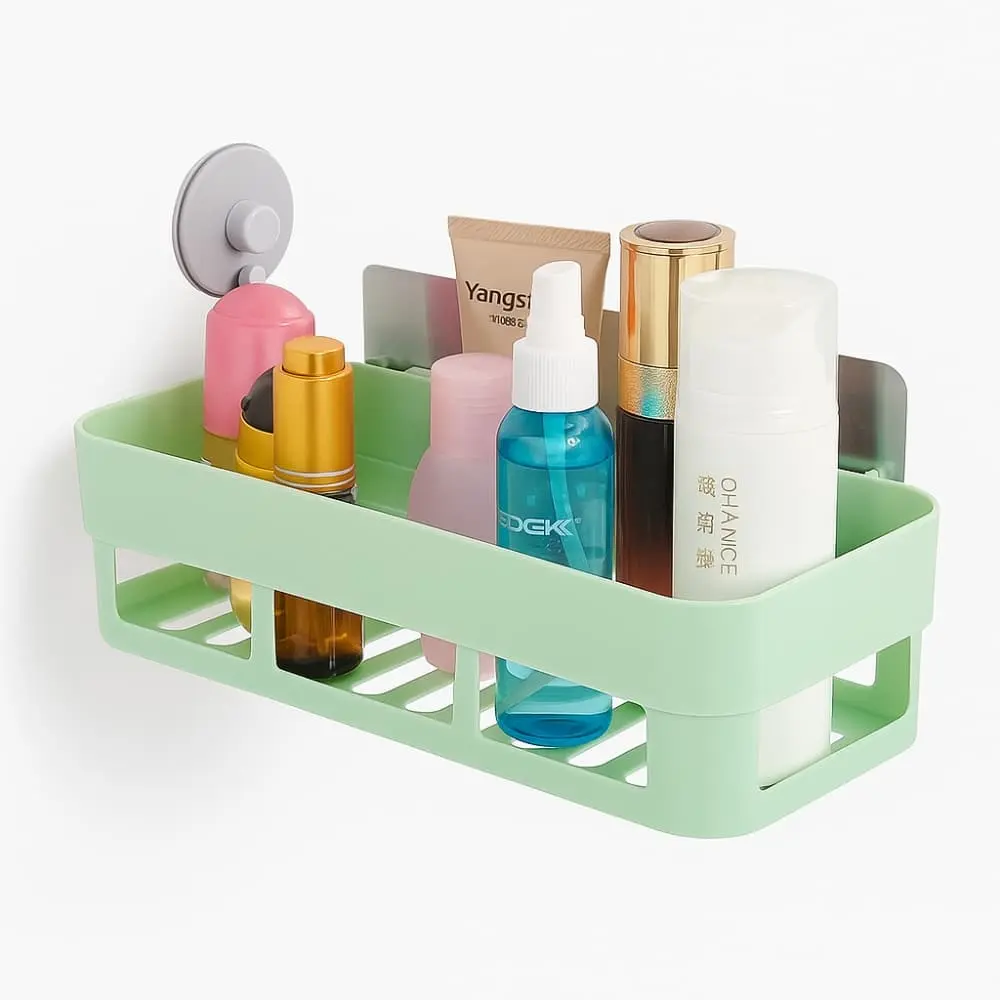 Picture of China Plastic Suction Cup Bathroom Corner Shelf – Shower & Toilet Storage Rack Organizer (Assorted Colors)