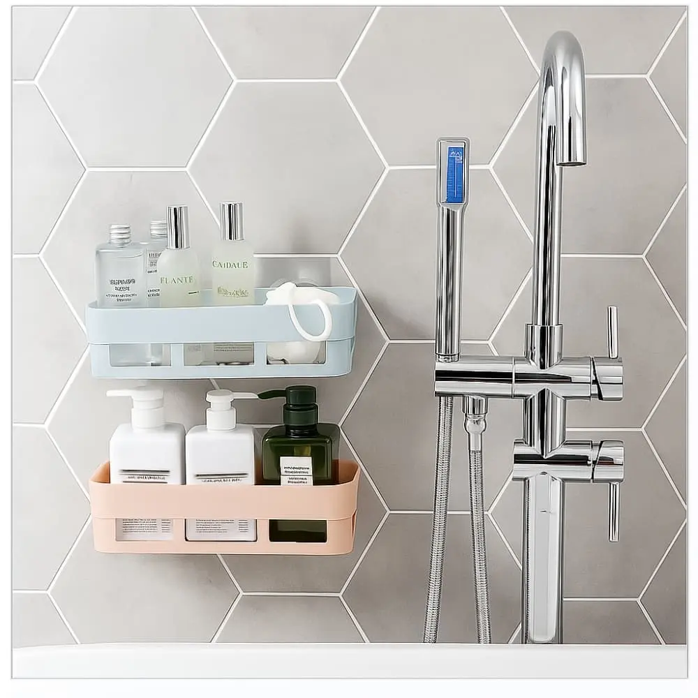 Picture of China Plastic Suction Cup Bathroom Corner Shelf – Shower & Toilet Storage Rack Organizer (Assorted Colors)