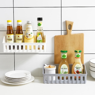 Picture of Wall Mounted Bathroom & Kitchen Storage Rack – Punch Free Shelf Organizer Basket