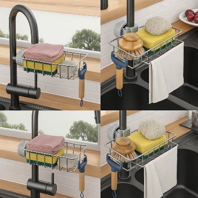 Picture of Stainless Steel Faucet Sink Rack – Punch-Free Kitchen & Bathroom Storage Organizer