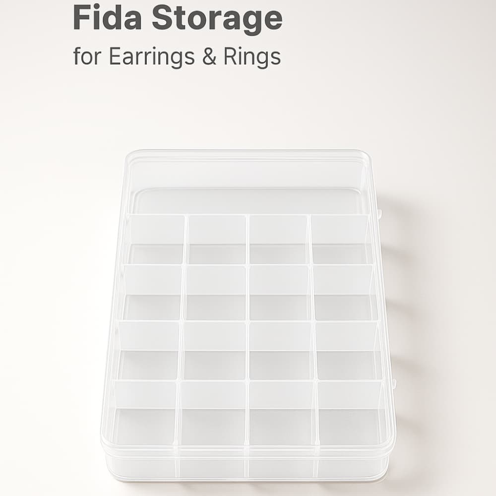 Picture of Clear Plastic Jewelry Organizer Box with Dividers – Fida Storage for Earrings & Rings