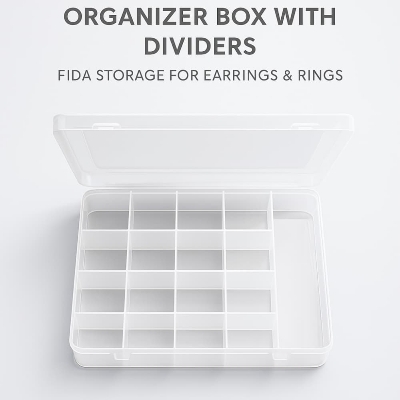 Picture of Clear Plastic Jewelry Organizer Box with Dividers – Fida Storage for Earrings & Rings